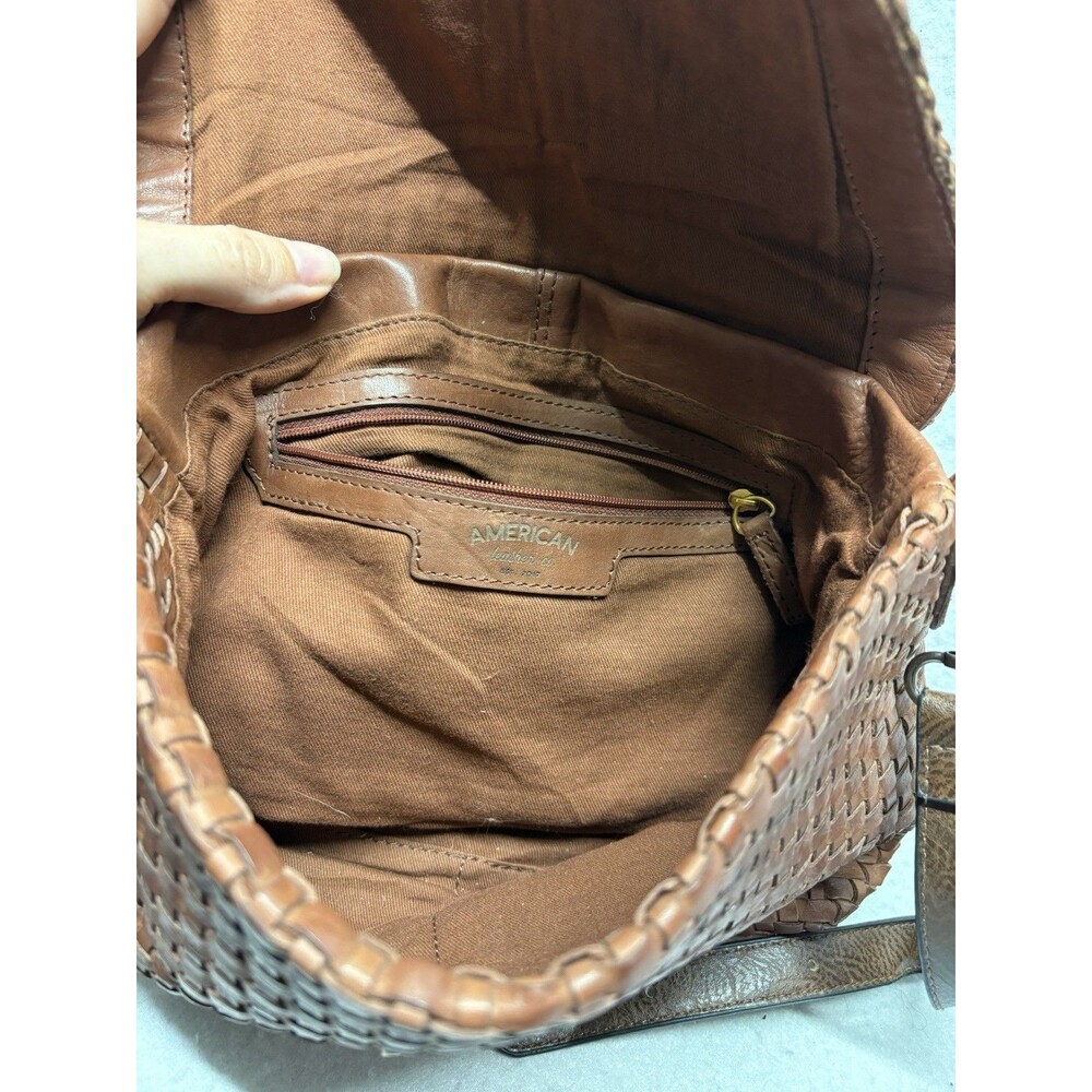 American Leather Co. Purse Heritage Leather Summers Woven Crossbody Bag Brown * - Picture 4 of 7